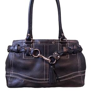 Coach Hampton F13084 Black Leather Carryall Braid Accent Bag Purse